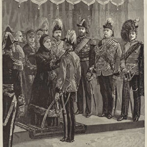 The Queen at Windsor Castle decorating Officers and Soldiers of the Egyptian Expedition (engraving)
