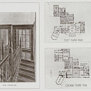 Queendon Hall, Newport, Oak Staircase, First Floor Plan, Ground Floor Plan (b / w photo)