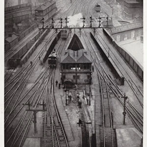 Railway tracks outside St Pancras Station, terminus of the London, Midland and Scottish Railway, London (b / w photo)