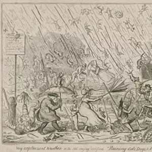 Raining Cats, Dogs and Pitchforks (engraving)