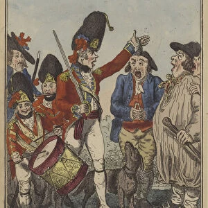 A Recruiting Party, 1797 (coloured etching)
