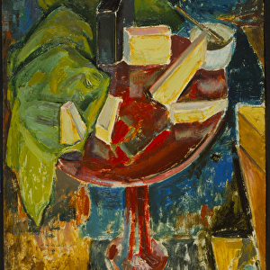 Red Table Top Still Life, c. 1919 (recto of 372405) (oil on gessoed board)