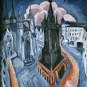 The Red Tower in Halle, 1915 (oil on canvas)