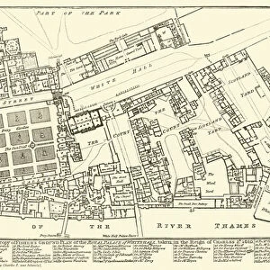 A reduced copy of Fishers Ground Plan of the Royal Palace of Whitehall, taken in the Reign of Charles 2nd, 1680 (engraving)