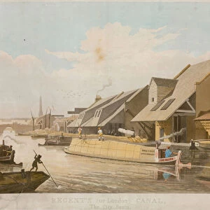 Regents Canal, the City Basin, London (coloured engraving)