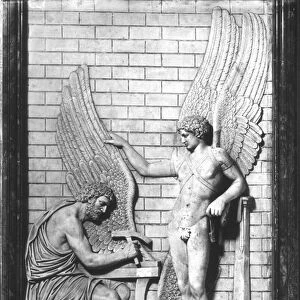 Relief depicting Daedalus and Icarus, 1st-2nd century (stone) (b / w photo)