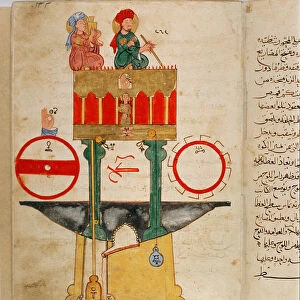 Representation of an instrument designed by Turkish engineer Ibn al-Rajjaj al-Jazari