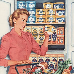 Retro Food: Shopping for Groceries, 1957 (screen print)