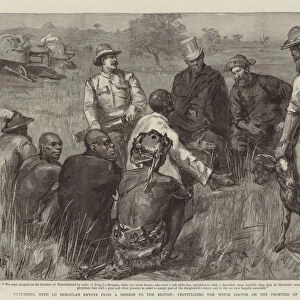 Returning with Lo Bengulas Envoys from a Mission to the British, propitiating the Witch Doctor on the Frontier of Matabeleland (engraving)