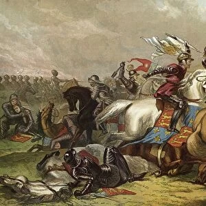 Richard III and the Earl of Richmond at the Battle of Bosworth (chromolitho)