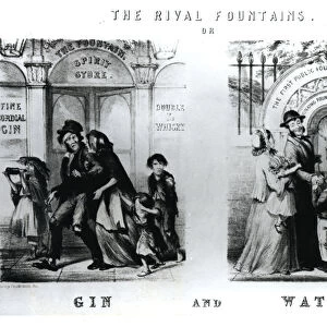 The Rival Fountains or Gin and Water (engraving) (b / w photo)