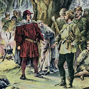 Robin Hood in Sherwood Forest (colour litho)