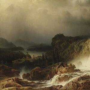 Rocky Landscape with Waterfall in Smaland, 1859 (oil on canvas)
