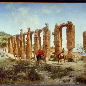 The Roman aqueduct in Cherchell (Algeria). Painting by Victor Pierre Huguet (1835-1902)
