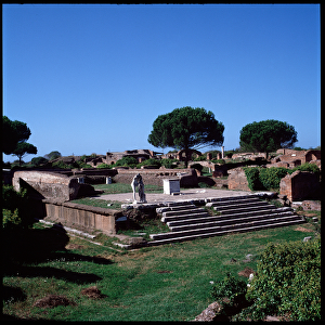 Roman art: view of the ruins of the temple of Hercules, 1st century BC, Ostia antica