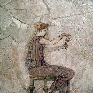 Roman art: woman sitting pouring perfume in a vase Wall painting