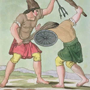 Roman Gladiators, from L Antica Roma, 1825 (colour litho)