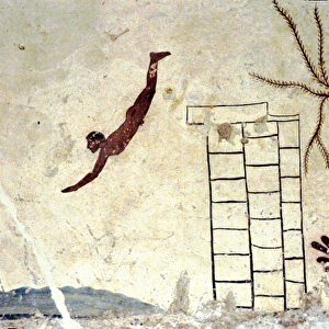 Roman wall painting of the tomb called the diver (tuffatore)