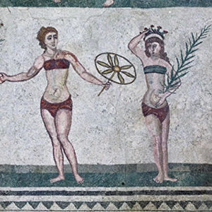 Room of the Girls representing athletes engaged in an athletics competition wearing a two-piece swimsui (mosaic)