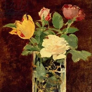 Roses and Tulips in a Vase, 1883 (oil on canvas)