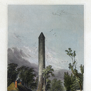 The Round Tower of Clondalkin, engraved by Robert Brandard, 1844 (coloured engraving)