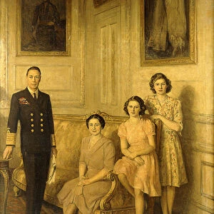 The Royal Family: King George VI, Queen Elizabeth and their two daughters, Princess Margaret and Princess Elizabeth, (oil on canvas)