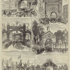 The Royal Visit to Sheffield, Triumphal Arches (engraving)