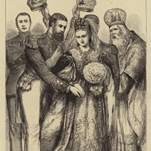 The Russian Wedding Ceremony, the Grand Duke Vladimir and Prince Arthur holding the Crowns over the Heads of the Bride and Bridegroom (engraving)