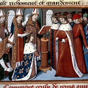 Sacred King Charles VII (1422-1461) by the Archeveque of Reims on 17 / 07 / 1429 Miniature