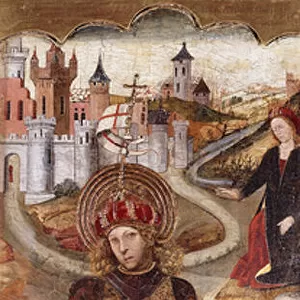 Saint George and the Dragon, (oil on panel, shaped top)