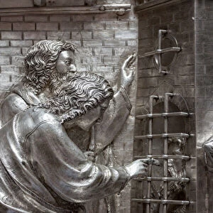 Saint John in prison sending disciples to Jesus, tile from The Silver Altar of Saint Johns Treasure, 1367- 1483