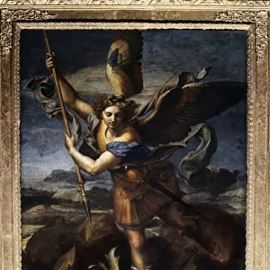 Saint Michael defeating the dragon or the great Saint Michael Painting by Raffaello