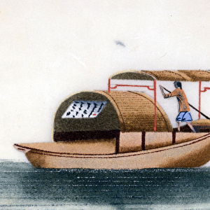 Sampan, traditional Chinese boat, painting on rice paper