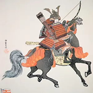 Samurai of Old Japan armed with bow and arrows (colour litho)