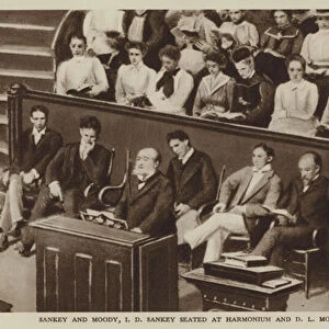 Sankey and Moody, I D Sankey Seated at Harmonium and D L Moody on Right of Platform (b / w photo)