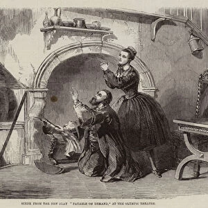 Scene from the New Play "Payable on Demand, "at the Olympic Theatre (engraving)
