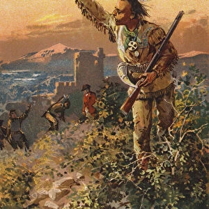 Scene from The Last of the Mohicans, by James Fnimore Cooper (colour litho)