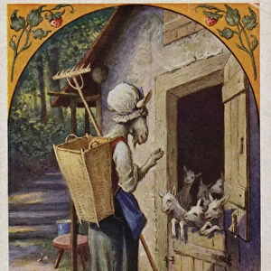 Scene from The Wolf and the Seven Young Kids, by the Brothers Grimm (colour litho)
