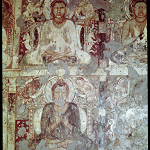 Two Seated Buddhas, from the interior of Cave 6 (fresco)