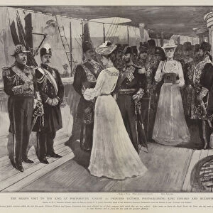 The Shahs Visit to the King at Portsmouth, 20 August, Princess Victoria photographing King Edward and Muzaffir-ed-Din (engraving)