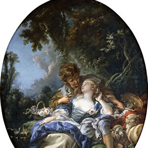 A Shepherd and a Shepherdess in Dalliance in a Wooded Landscape, 1761 (oil on canvas)