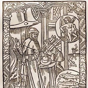 Shepherds calendar - The Labours of the Months - February - Woodcut from the 1496