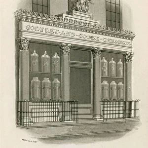 Shop front of Godfrey and Cooke, Chemists, Conduit Street, London (engraving)