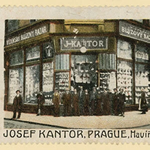 Shop front of Josef Kantor, Prague (colour litho)
