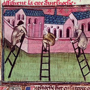 The Siege of Antioch by the troops of Godfrey of Bouillon during the First Crusade, miniature from The Creation of the World to the Conquest of the Holy Land, c. 1200 (vellum)