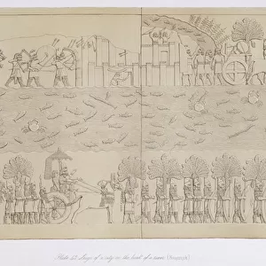 Siege of a city on the bank of a river, plate 42 from Nineveh and its Remains