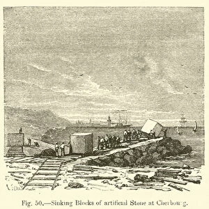 Sinking Blocks of artificial Stone at Cherbourg (engraving)