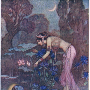 Sita finds Rama among Lotus blooms (colour litho)