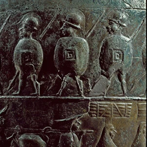 Situla: detail of warriors. 500 BC (Iron Age) (bronze pyxide)