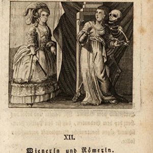 The skeleton of Death embracing a woman, 18th century. 1803 (engraving)